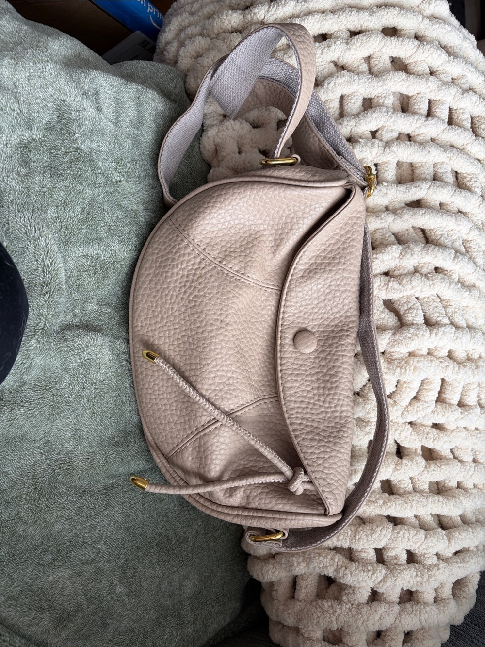 Womens Pebbled Leather Crossbody Bag in Beige